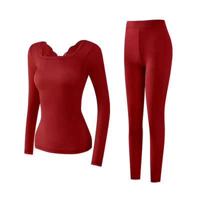 红色本命年莫代尔女士秋衣秋裤套装美体蕾丝打底冬季保暖内衣大码