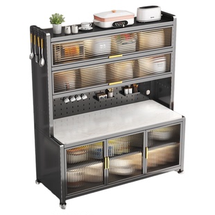 厨房储物柜多层防尘一体靠墙置物架碳钢岩板餐边柜冰箱侧面收纳柜