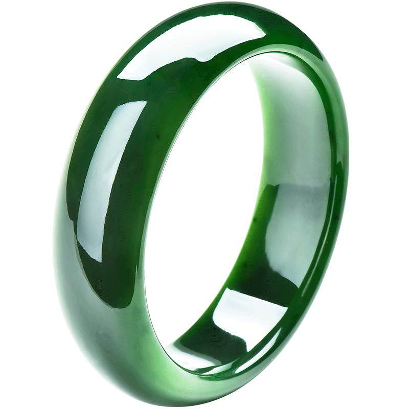 绿翠玉楼 天然碧玉手镯女和田玉菠菜绿玉镯子圆镯平安镯 多圈口