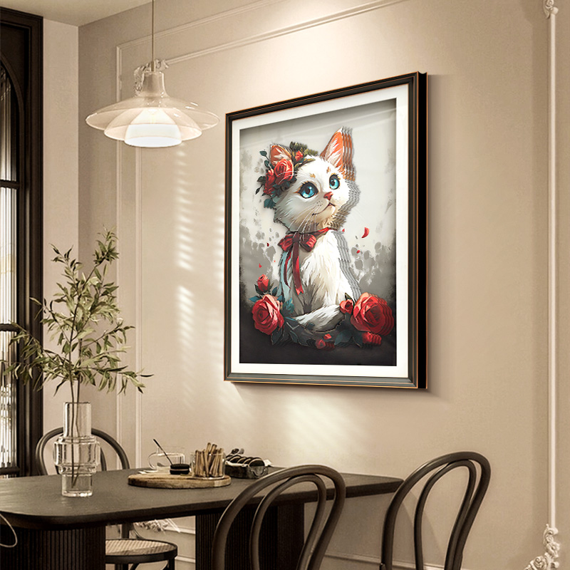 立体实物画猫咪餐厅装饰画艺术小众高级感挂画客厅沙发背景墙壁画图片
