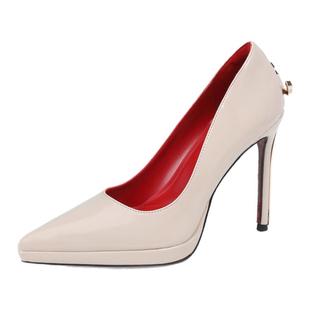 2026新款金属利刃权杖防水台高跟鞋女10cm红底尖头细跟御姐单鞋