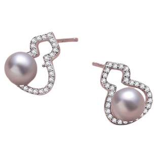 天然海水珍珠葫芦耳钉女灰珠精致纯银耳饰新款小众高端OL时尚耳环