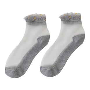 夏季薄款短袜蕾丝花边袜子女短筒玻璃丝袜日系水晶袜透明透气网袜