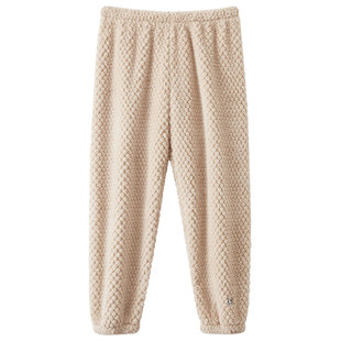 红豆珊瑚绒睡裤情侣加绒加厚女士家居暖暖裤可外穿单条裤男秋冬季