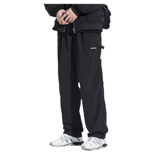 HomePanda秋冬款宽松直筒加绒休闲裤男美式潮牌黑色阔腿工装裤子