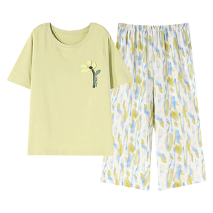 新一步短袖七分裤睡衣女春夏款纯棉家居服两件套装2026年新款