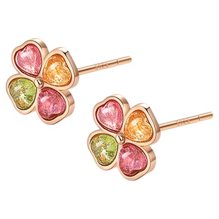 925纯银天然碧玺四叶草耳钉新中式耳环高级感耳饰生日礼物送女生