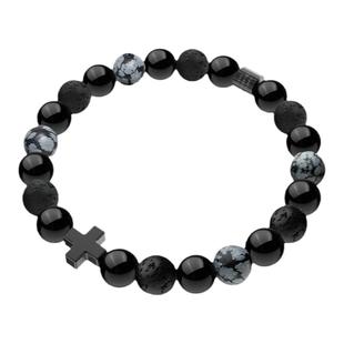 RAWNESS 黑曜石十字架手链 男女情侣款白松石串珠手串 生日礼物