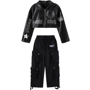 女孩子jazz爵士舞蹈服女童酷帅皮衣T台走秀服街舞现代舞表演服潮