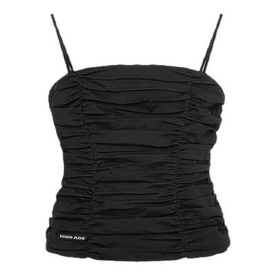 ECHOADE时髦氛围 不规则立体褶皱塑造层次感曲线吊带抹胸上衣