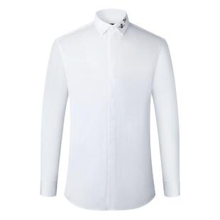 GIEVES CHARLES手工刺绣蜜蜂男士经典儒雅白色长袖衬衫男商务休闲