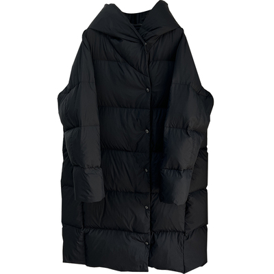 95白鹅绒连帽中长款羽绒服外套女