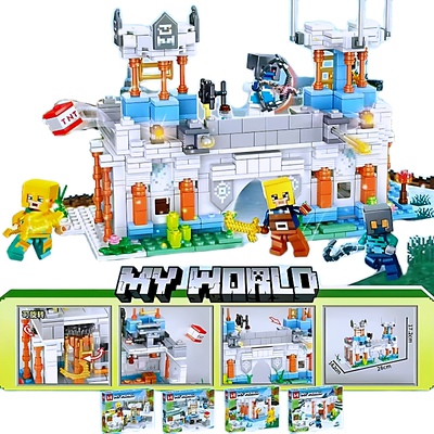 M牌我的像素世界庞猪兽竞技场黄蜂袭击养蜂雪地城堡组装积木玩具