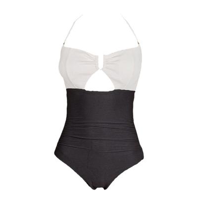 Limone条纹撞色抹胸款连体泳衣