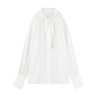 MISSCOCOON浪漫蝴蝶结肩部系带镂空醋酸衬衫紫色白色春款