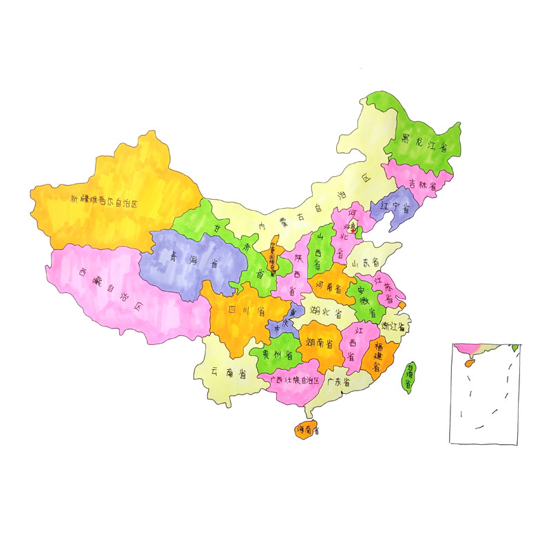 中国地图黑白代填涂色纯手绘工儿头像定制/手绘真人漫
