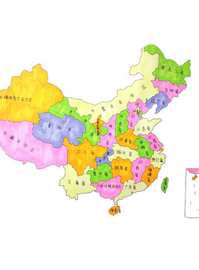 中国地图黑白代填涂色纯手绘工儿童画线描条稿素模板材A348k开