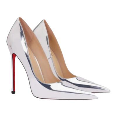 CL家银色镜面尖头超高跟鞋