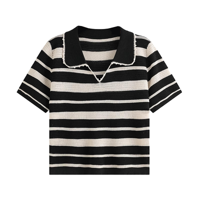 大码女装胖mm翻领条纹冰丝短袖