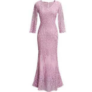 【误入凡尘】仙美网纱刺绣连衣裙修身收腰金丝线重工蕾丝礼服粉色