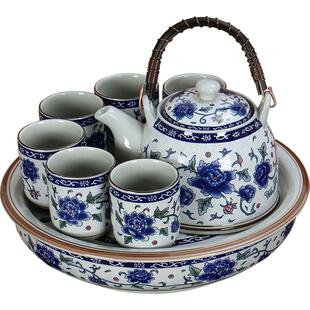 虎匠景德镇陶瓷茶具套装家用客厅整套中式青花瓷复古泡茶茶壶大号