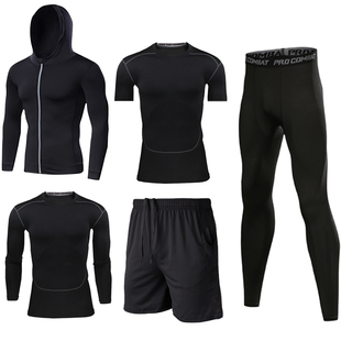 运动套装男胖子健身房加肥加大速干透气跑步篮球高弹长袖骑行服