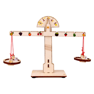 科技小制作木质DIY天平秤幼儿园教具杠杆创客教育天平秤教具小学