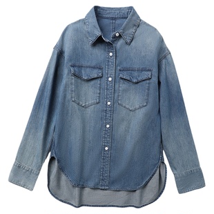 TANG TOWN 松弛率性/美式立体盖袋/复古做旧水洗衬衫式牛仔外套