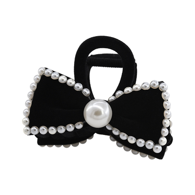 赫本风珍珠丝绒蝴蝶结抓夹