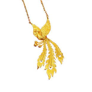 新款仿金订婚假五金凤凰项链新中式凤舞九天戒指新娘结婚三金套装