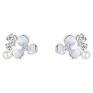 老凤祥S999足银花朵珍珠耳钉女生轻奢风设计珐琅耳环情人节送女友