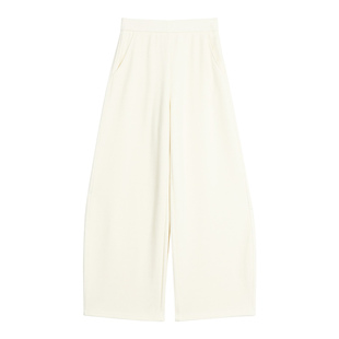 pusumede 轻松步调 白色加绒软糯弯刀裤女慵懒风休闲直筒阔腿卫裤