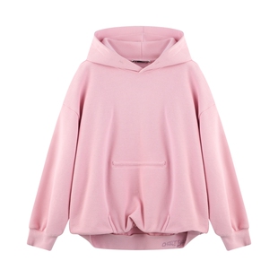 ei童装女童连帽款卫衣2025春装新款重磅纯色设计感廓版上衣