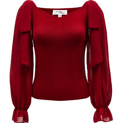 Vero Moda针织衫25春新款莱赛尔桑蚕丝天丝红色V领毛衣325124015