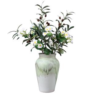 高级感复古手工陶瓷花瓶摆件新中式客厅插花水培窑变流釉陶罐花器