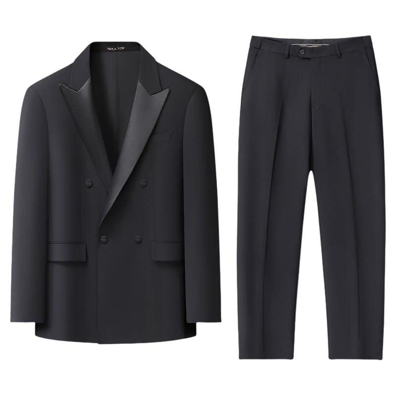 戗驳领西装礼服三件套男士大码