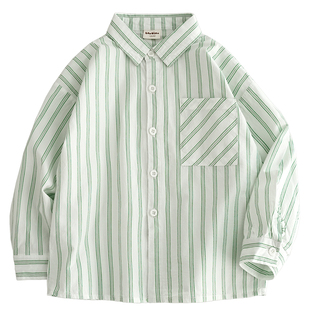 高支纱班比纳童装春季新款儿童衬衣长袖纯棉男童衬衫格子大童薄款