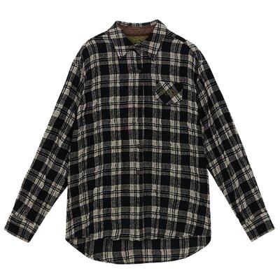 谜底黑白格子衬衫长袖女冬季新品宽松羊毛混纺衬衣244GC1484