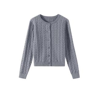 NOB真维斯青少年绞花圆领针织开衫女早春2026新款学院风毛衣外套