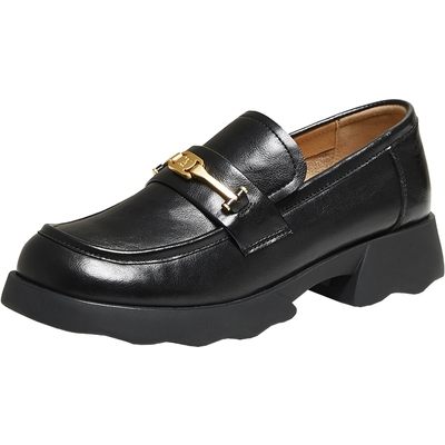 TATA他她女鞋2025冬季时尚百搭乐福鞋新款鞋子黑色小皮鞋CWK03CA5