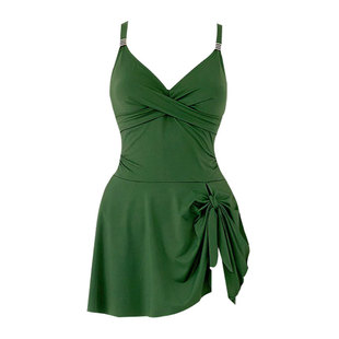 假面猫 绝美泳衣女款泡温泉连体保守防晒罩衫微胖女孩遮肉游泳衣