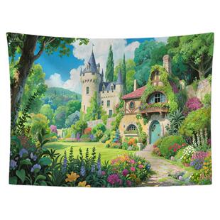 宫崎骏治愈城堡背景布挂布卧室墙壁装饰画布卡通插画床头挂毯布艺