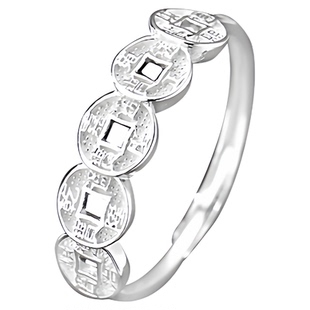 足银999招财铜钱币戒指女纯银五帝钱戒子旺财开口新中式设计指环