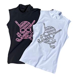 韩国高尔夫服装女夏骷髅头半高领无袖t恤网球运动速干打底衫背心