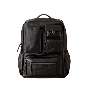 后步男士真皮双肩包头层牛皮大容量潮牌工装多口袋电脑背包旅行包