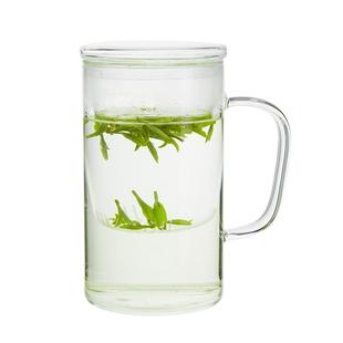 雅集大容量加厚耐热玻璃泡茶杯带过滤办公室男士带盖带把手绿茶杯