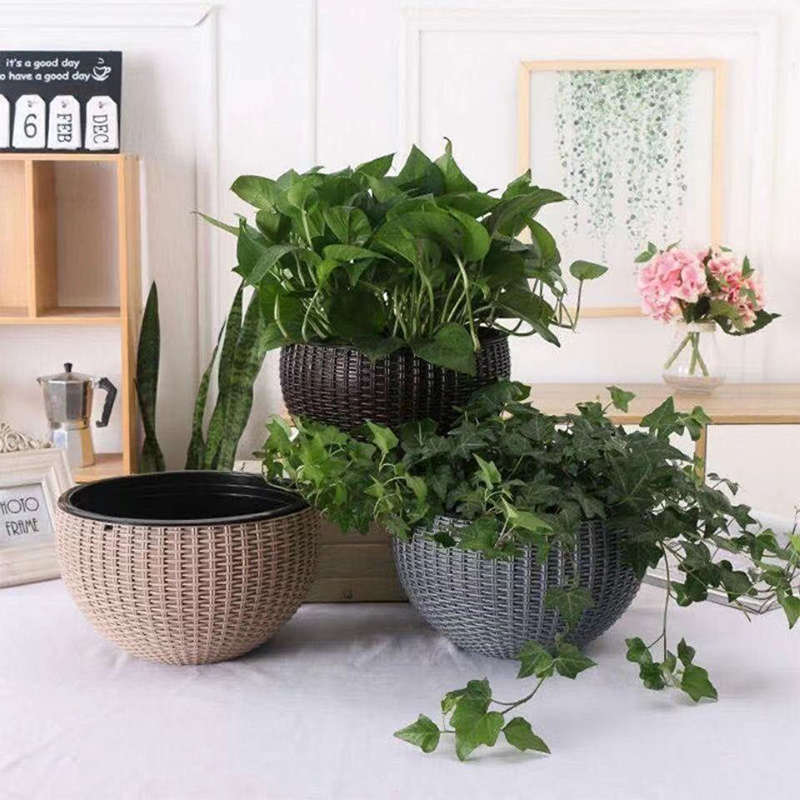 垂吊盆吊兰绿萝油画仿藤编透气养花挂式彩色半圆盆栽花盆控根包邮