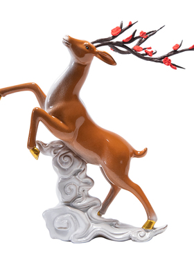 一鹿高升陶瓷梅花鹿摆件