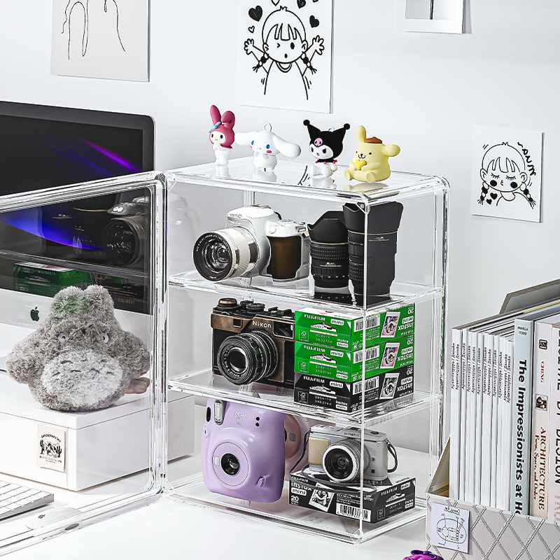 相机收纳盒拍立得展示架防尘ccd数码单反配件置物架桌面镜头盒大