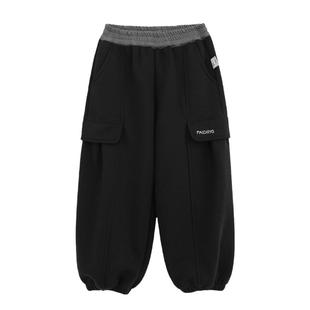 派町童装男童加绒加厚裤子2025秋冬儿童针织运动卫裤男孩保暖长裤